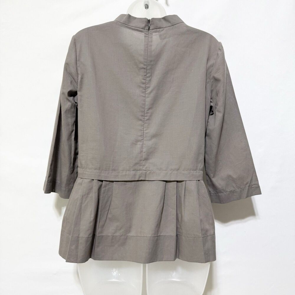 Marni Mock Neck Cotton Top Gray Peplum 3/4 Sleeve Minimalist Size 42 - Picture 5 of 10